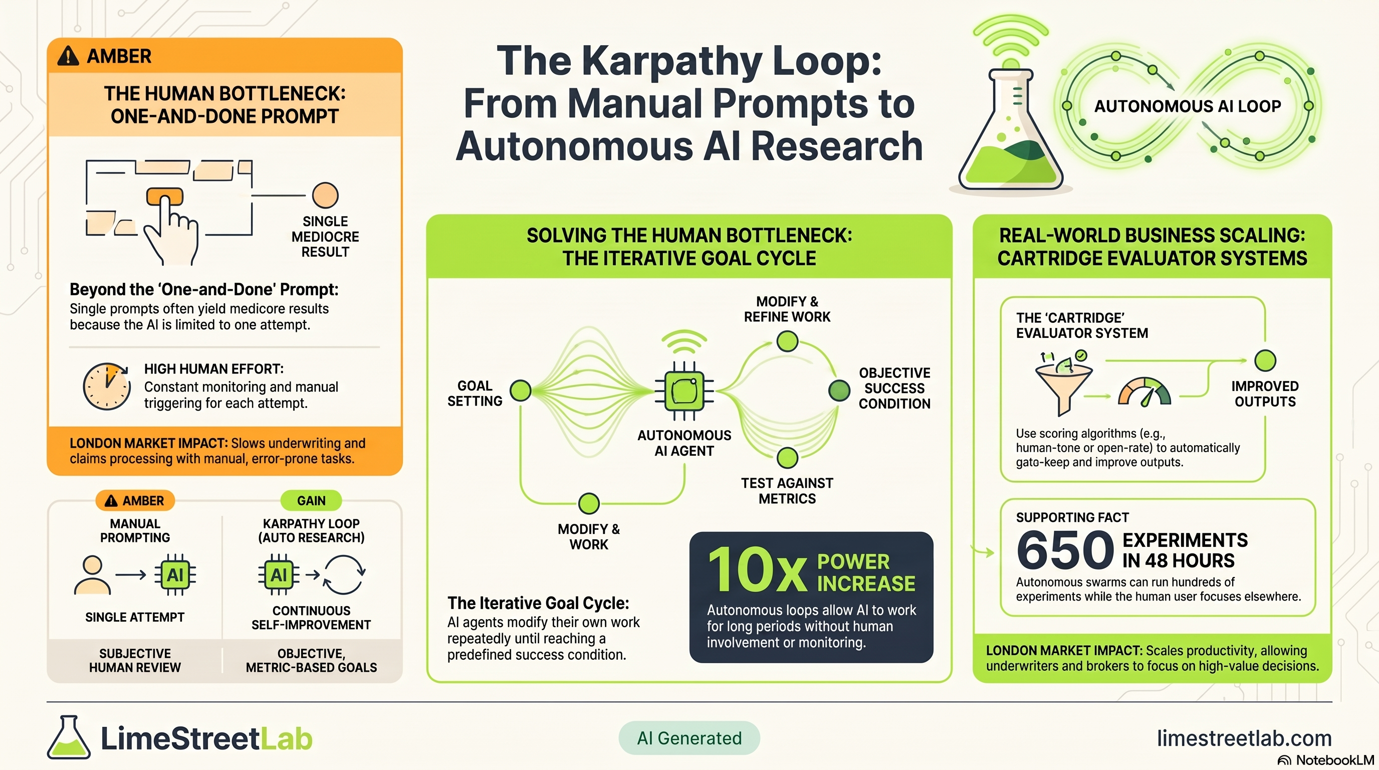 Autonomous AI Loops: Moving Beyond Prompting to Self-Optimising AI Agents infographic
